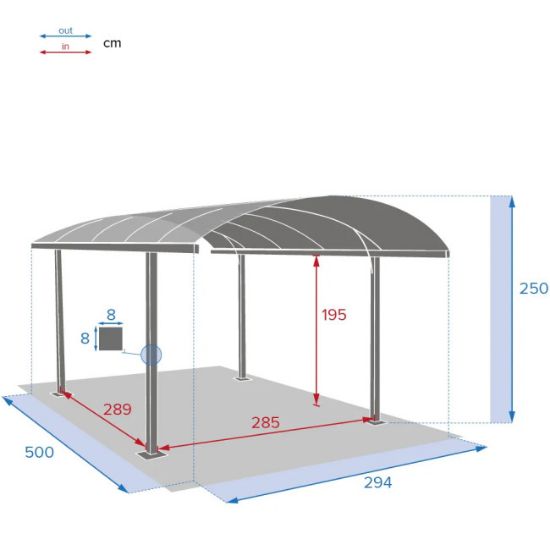 NADSTREŠNICA ZA AUTO 5X3M POLIKARBONAT ALUMINIJUM SIVA