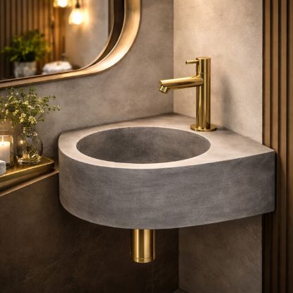 Slika LAVABO KERAMIČKI UGAONI CLEO 31.5×31.5×10 cm TAMNO SIVI KOMPAKTNI