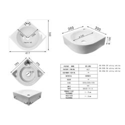 Slika LAVABO KERAMIČKI UGAONI CLEO 30 × 30 × 10 cm BELI KOMPAKTNI