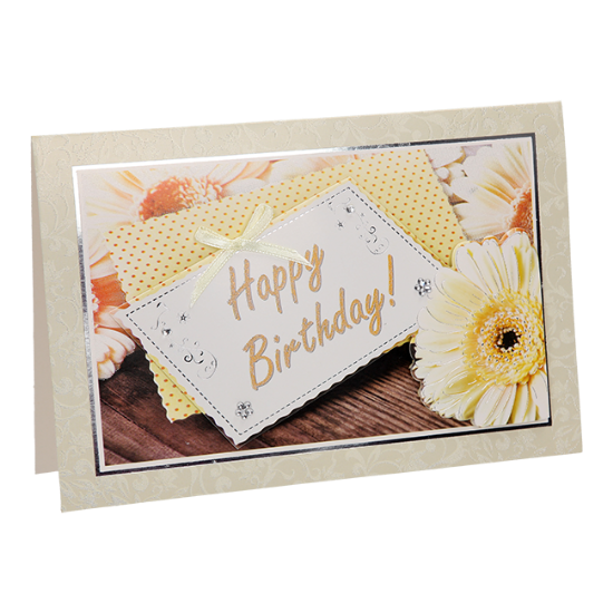 ČESTITKA HAPPY B ŽUTI CVET 3D