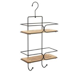 POLICA DVOSTRUKA  50X25X11 CM METAL/BAMBUS MAT CRNA