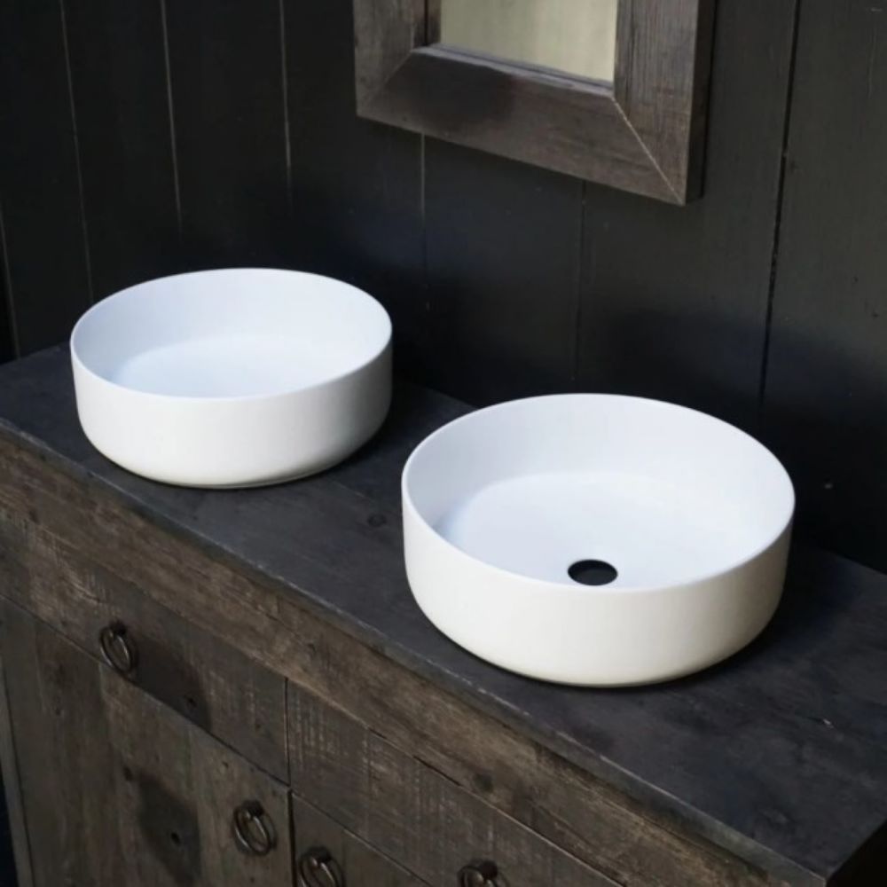 LAVABO OKRUGLI KERAMIČKI MIRA Ø 36 cm MAT BELI KOMPAKTNI