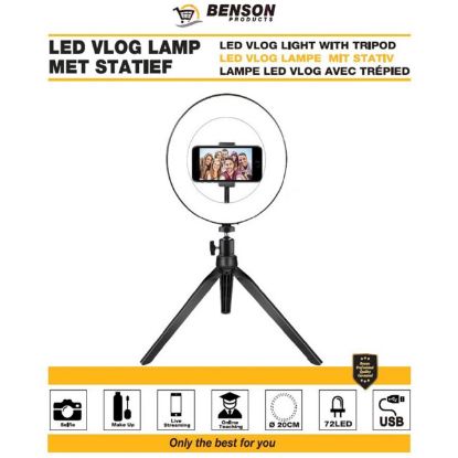 Slika LAMPA LED FOTOGRAFSKA U OBLIKU PRSTENA 20CM SA POSTOLJEM