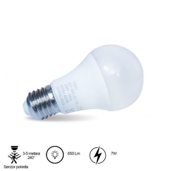 SIJALICA LED  E27 LENSLUX  7W 4000K 650lm A60 SENZOR