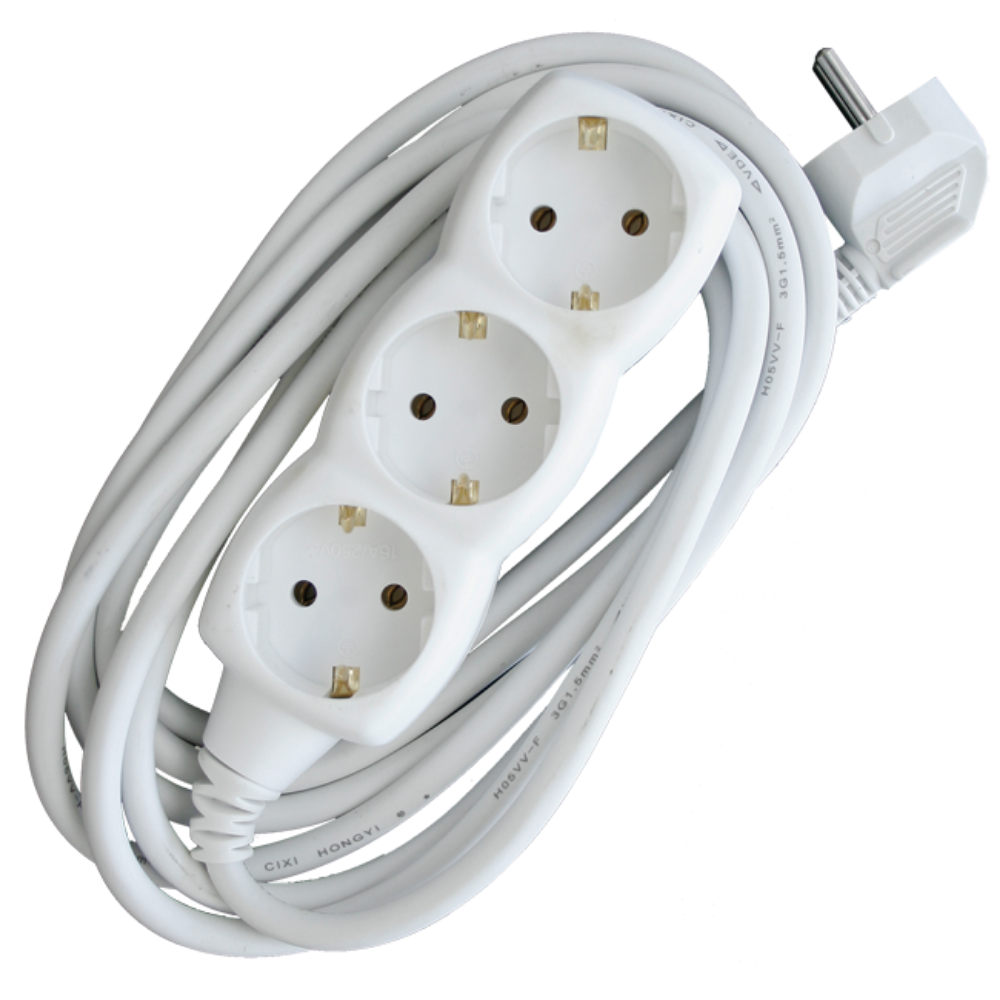 PRODUŽNI KABL + 3 UTIČNICE  3X1,5mm2 - 3m  BELI
