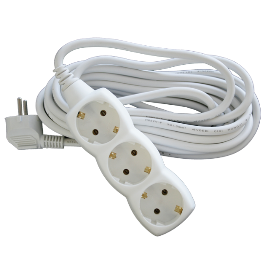 PRODUŽNI KABL + 3 UTIČNICE  3X1,5mm2 - 5m  BELI