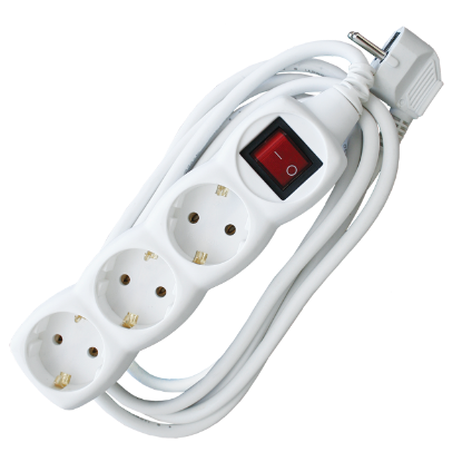 PRODUŽNI KABL + 3 UTIČNICE + PREKIDAČ 3X1,5mm2 - 3m  BELI