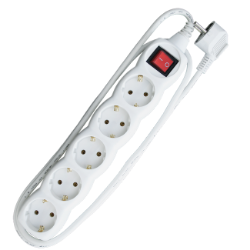 PRODUŽNI KABL + 5 UTIČNICA + PREKIDAČ 3X1,5mm2 -1.5m  BELI