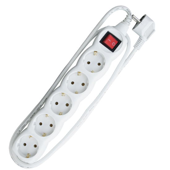PRODUŽNI KABL + 5 UTIČNICA + PREKIDAČ 3X1,5mm2 -1.5m  BELI