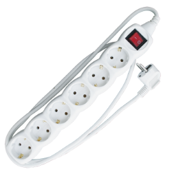 PRODUŽNI KABL + 6 UTIČNICA +  PREKIDAČ  3X1,5mm2 - 1.5m  BELI
