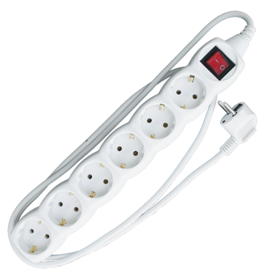 PRODUŽNI KABL + 6 UTIČNICA +  PREKIDAČ  3X1,5mm2 - 1.5m  BELI