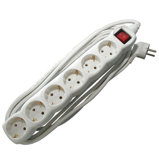 PRODUŽNI KABL + 6 UTIČNICA +  PREKIDAČ  3X1,5mm2 - 3m    BELI