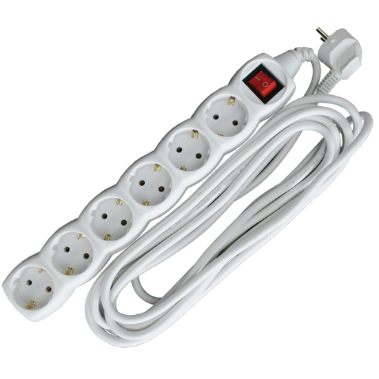 PRODUŽNI KABL + 6 UTIČNICA +  PREKIDAČ  3X1,5mm2 -  5m  BELI