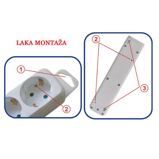 PRODUŽNI KABL + 6 UTIČNICA + PREKIDAČ  3x1,50mm2 - 2m