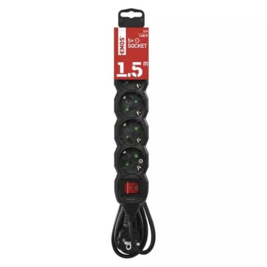PRODUŽNI KABL+5 UTIČNICA+ PREKIDAČ 3X1,5mm2-1.5m  crni