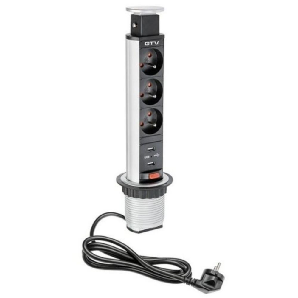 UTIČNICA ZA IZVLAČENJE ZA RADNI STO FI60 3xŠUKO+2X PUNJAČ 5V/2,1A SIVA GTV AE-BPW3S60U-80  "GTV"