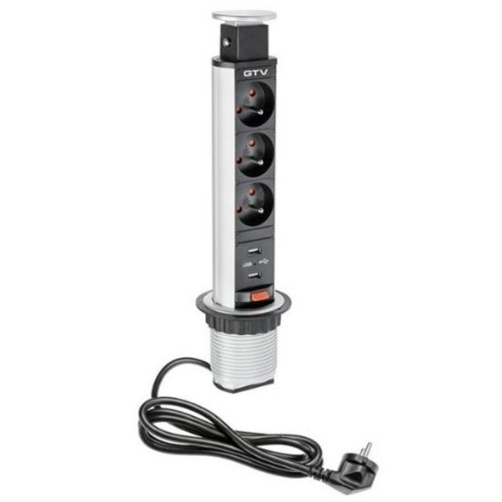 UTIČNICA ZA IZVLAČENJE ZA RADNI STO FI60 3xŠUKO+2X PUNJAČ 5V/2,1A SIVA GTV AE-BPW3S60U-80  "GTV"