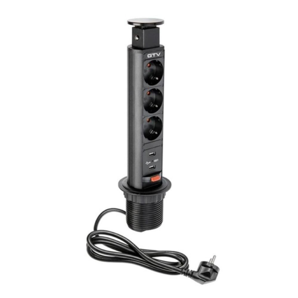 UTIČNICA ZA IZVLAČENJE ZA RADNI STO FI60 3xŠUKO+2X PUNJAČ 5V/2,1A CRNA GTV AE-BPW3S60U-20  "GTV"
