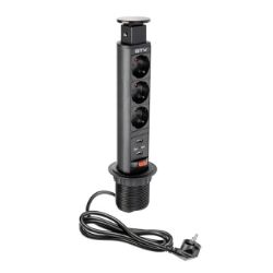 UTIČNICA ZA IZVLAČENJE ZA RADNI STO FI60 3xŠUKO+2X PUNJAČ 5V/2,1A CRNA GTV AE-BPW3S60U-20  "GTV"