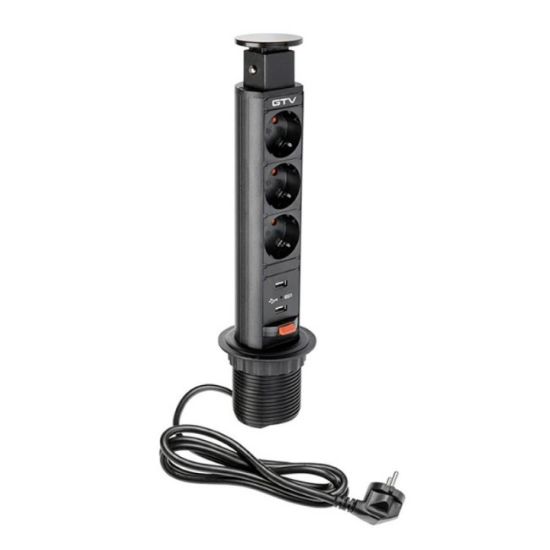 UTIČNICA ZA IZVLAČENJE ZA RADNI STO FI60 3xŠUKO+2X PUNJAČ 5V/2,1A CRNA GTV AE-BPW3S60U-20  "GTV"