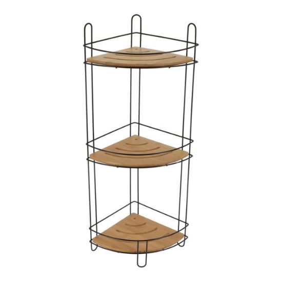 POLICA  UGAONA TROSTRUKA 61,5X27X20 CM MDF/BAMBUS CRNA