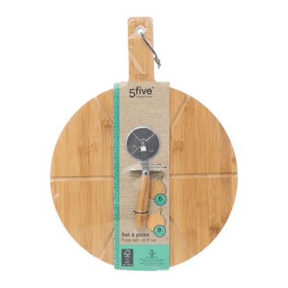 DASKA ZA REZANJE OKRUGLA 37CM BAMBUS + REZAČ ZA PIZZU-FIVE