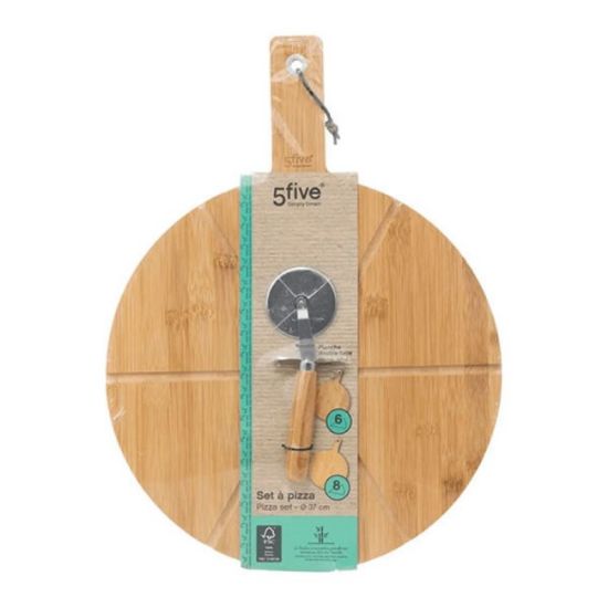 DASKA ZA REZANJE OKRUGLA 37CM BAMBUS + REZAČ ZA PIZZU-FIVE