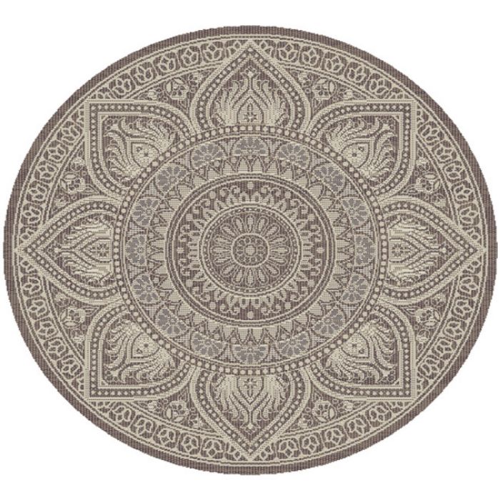 TEPIH "OUTDOOR" OKRUGLI  SLONOVA KOST/SREBRNO /TAUPE 200CM