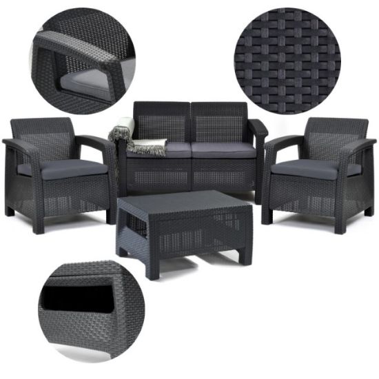 SET CORFU  STO/DVE FOTELJE/SOFA SIVI