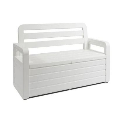 Slika KLUPA PVC SA OSTAVOM ZA JASTUKE BELA
