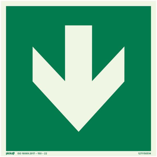 ZNAK ZA IZLAZ U SLUČAJU NUŽDE - DOLE - 150X150MM- SAMOLEPLJIV- FOTOLUMINISCENTAN