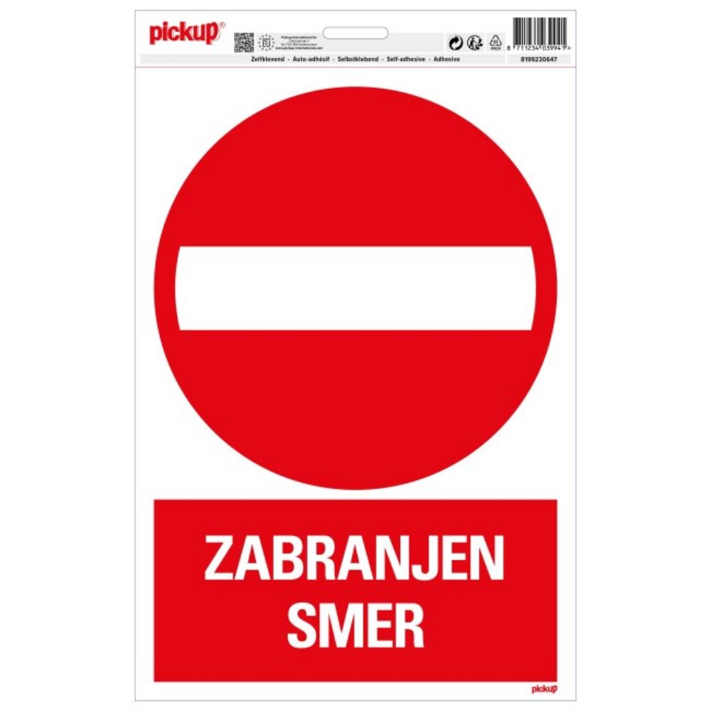 SAMOLEPLJIVA NALEPNICA - ZABRANJENJEN SMER - 230X330MM