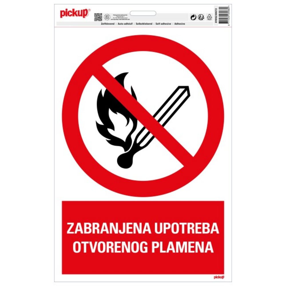 SAMOLEPLJIVA NALEPNICA - ZABRANJENA UPOTREBA OTVORENOG PLAMENA - 230X330MM