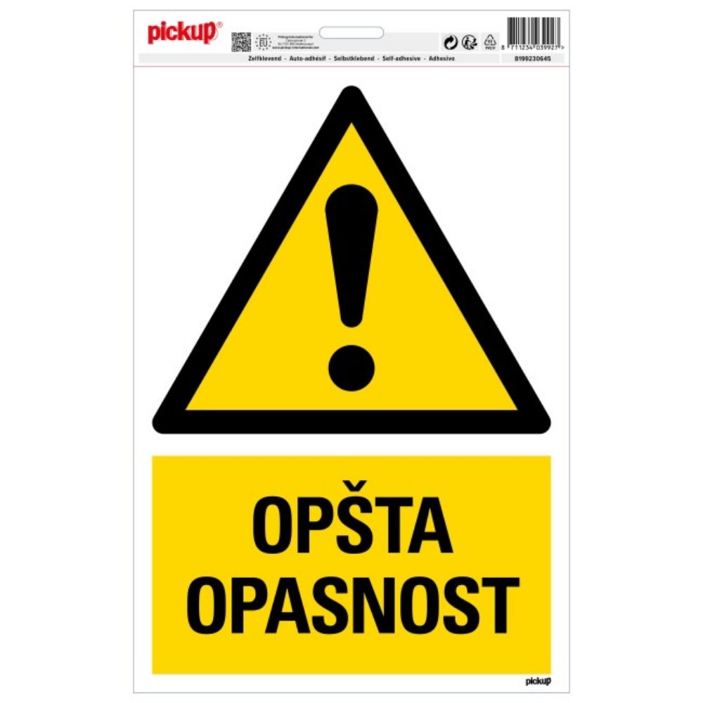 SAMOLEPLJIVA NALEPNICA - OPŠTA OPASNOST - 230X330MM