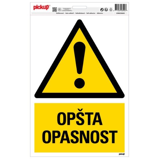 SAMOLEPLJIVA NALEPNICA - OPŠTA OPASNOST - 230X330MM
